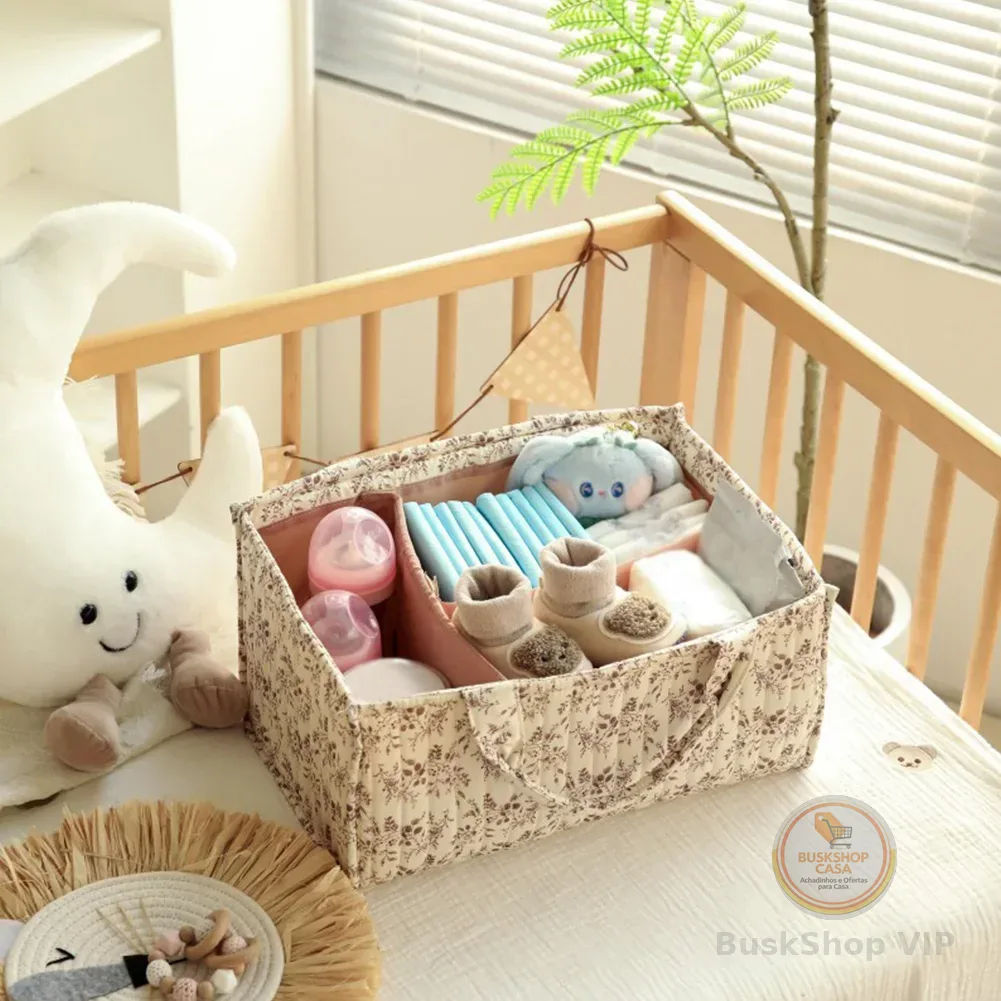 Cesto Organizador Floral para Berçário com Divisória Removível, Bolsa Portátil para Bebê, Essencial para Chá de Bebê e Lista de Presentes