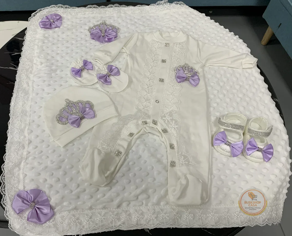 Coroa Rosa do bebê Meninas Início Layette, Contas recém-nascidos, Precioso Berçário, Hospital Recebendo Cobertor, Romper Set, 5 pcs