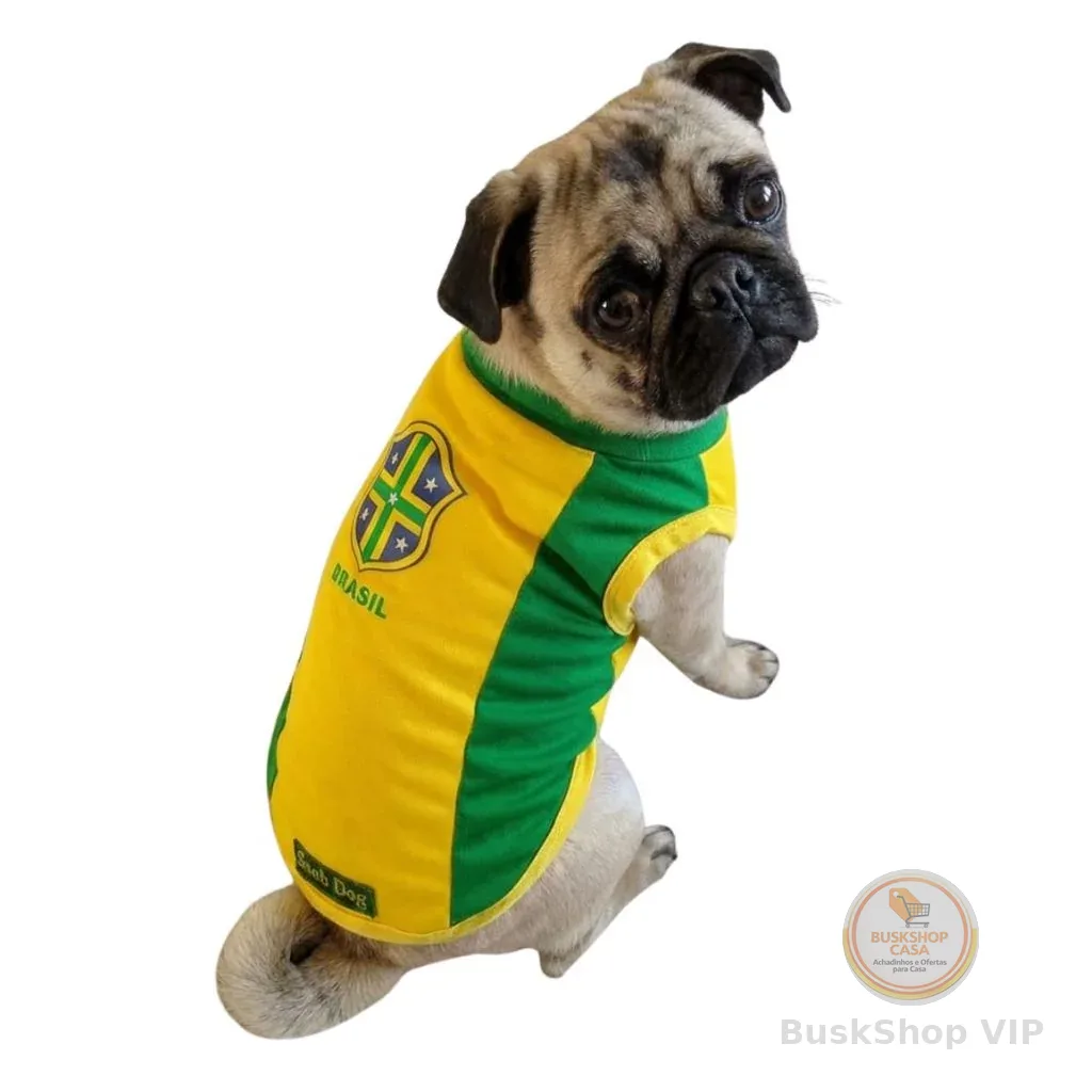 Camiseta Cachorro Copa Brasil Amarelo e Verde