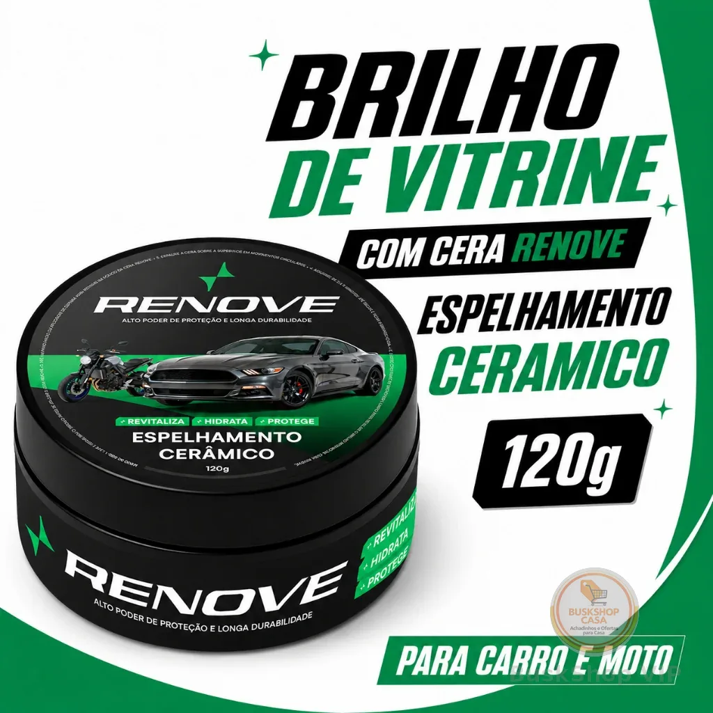 Cera Carnaúba Automotiva Renove 120g - Brilho Profundo, Toque Liso e Repelência à Água.