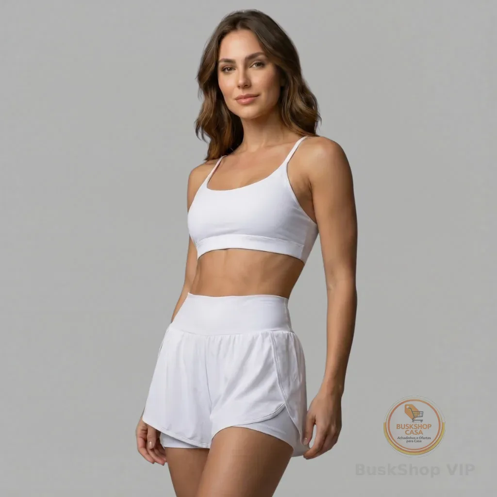 Conjunto Academia Feminina Short Cintura Alta + Top De Alça Zero Transparência - Diversas Cores