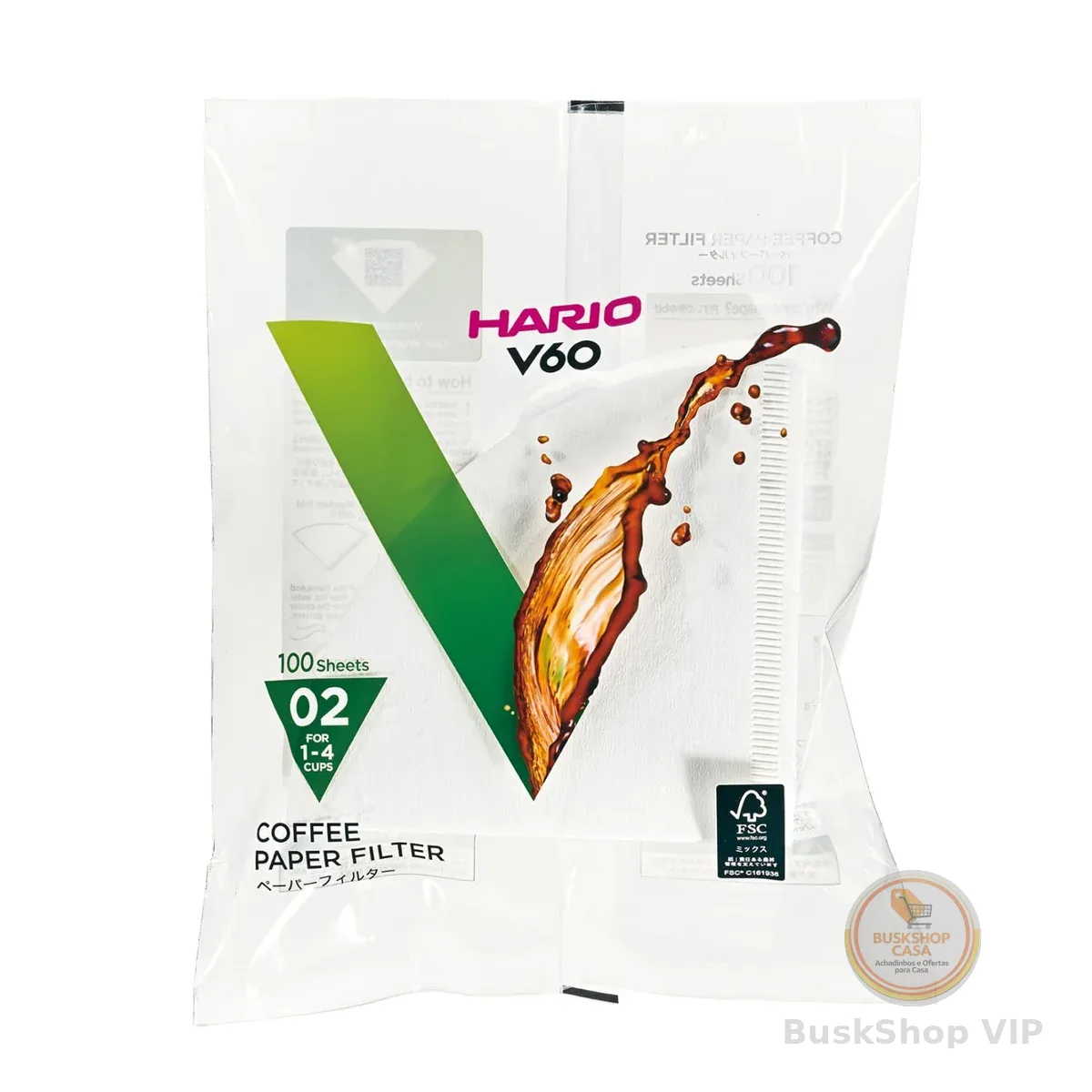 Hario Filtro De Papel para Coador de Café Branco V60 Tamanho 02 Pacote Com 100 Unidades Original Japão