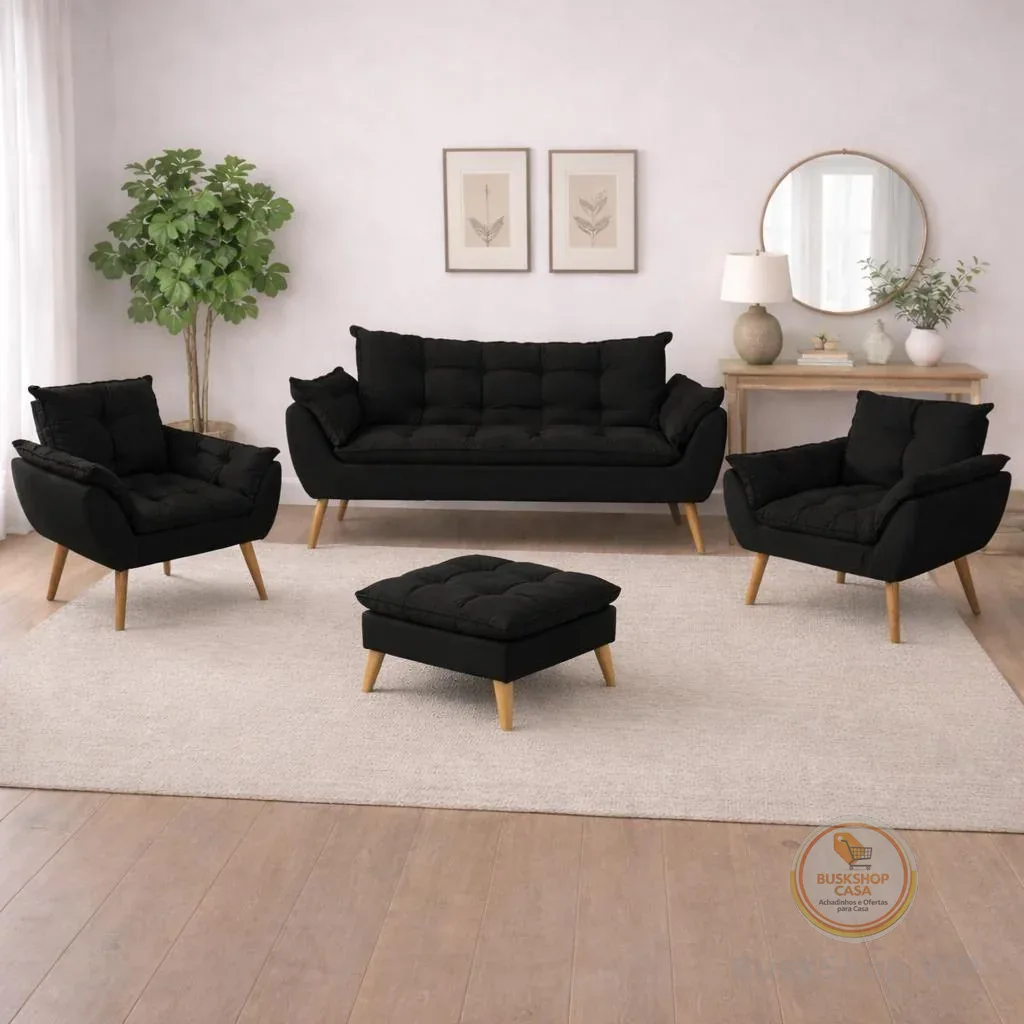 Kit 02 Poltronas + Sofá 2 lugares com Puff Opala Balaqui