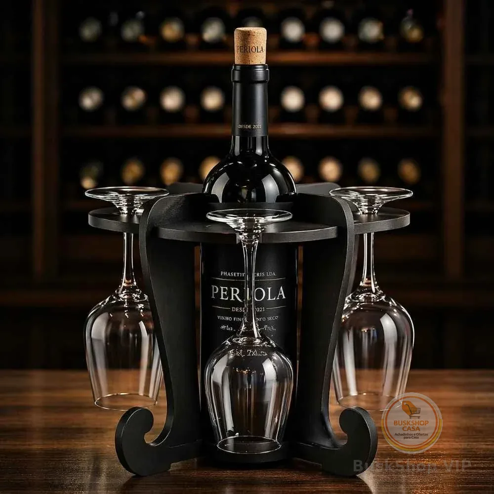 Adega de Vinhos MDF Suporte 4 Taças Porta Garrafas Organizador Bancada Mesa Decoração