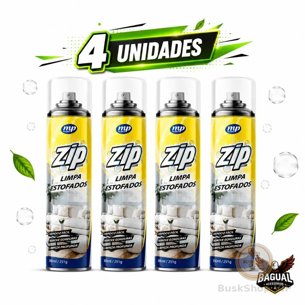 Kit até 4 Spray Limpa Estofados Espuma Mágica Limpa a Seco Zip Clean Spray Perfumado 300ml