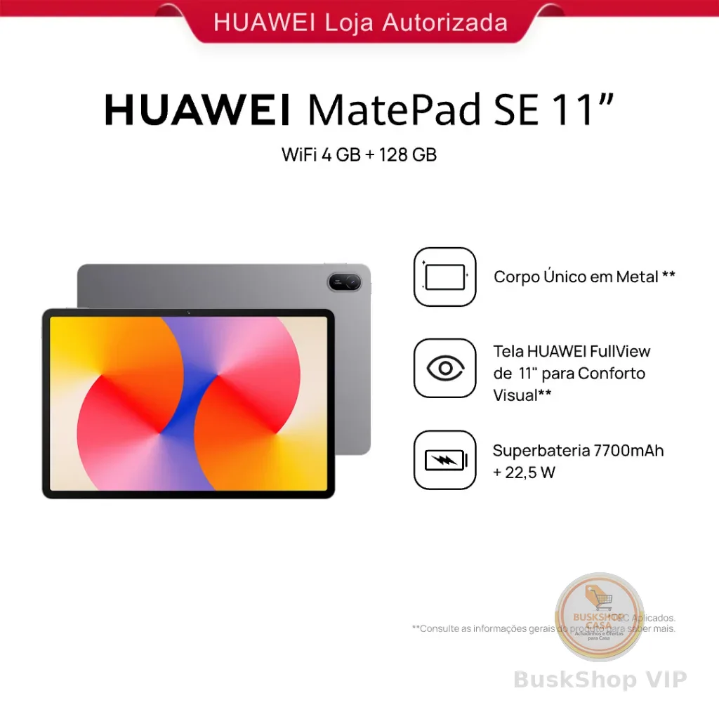 HUAWEI MatePad SE 11" 128/4 | Tablet | Design Corpo Único Metal | 7700 mAh + Superbateria de 22,5 W