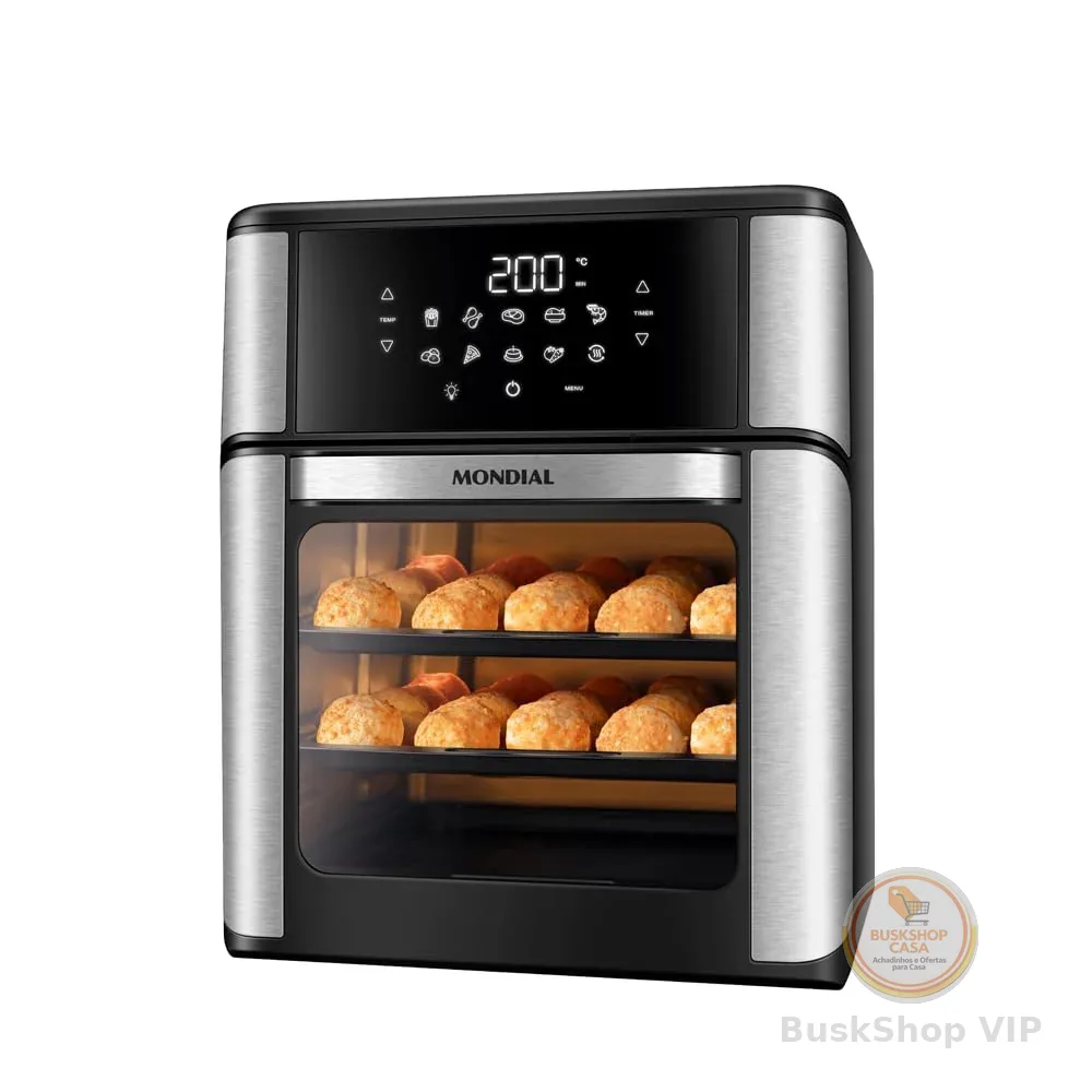 MONDIAL Fritadeira Air Fryer Forno Oven 12L, Preto/Inox, 2000W, 110V - AFON-12L-BI