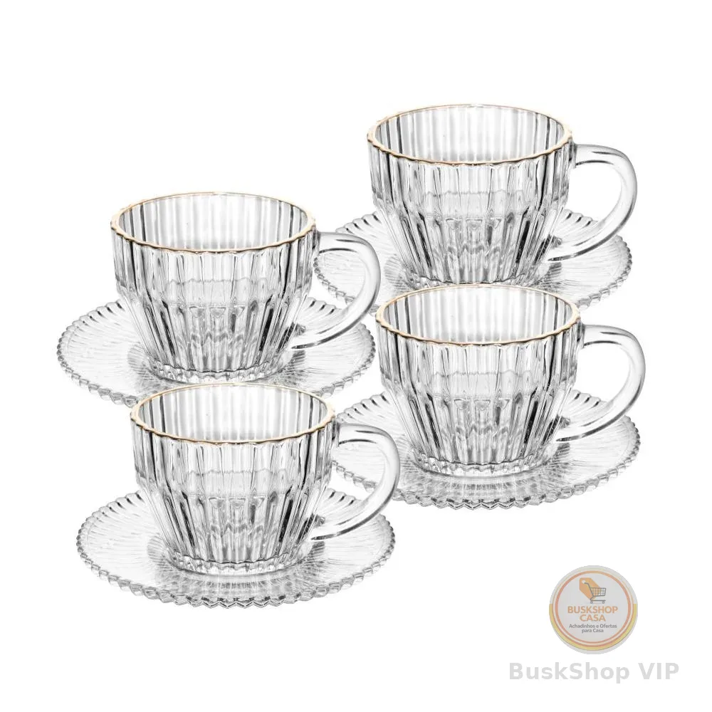 Jogo 4 Xícaras de Café com Pires Cristal Fio de Ouro Imperatriz 110ml - Wolff