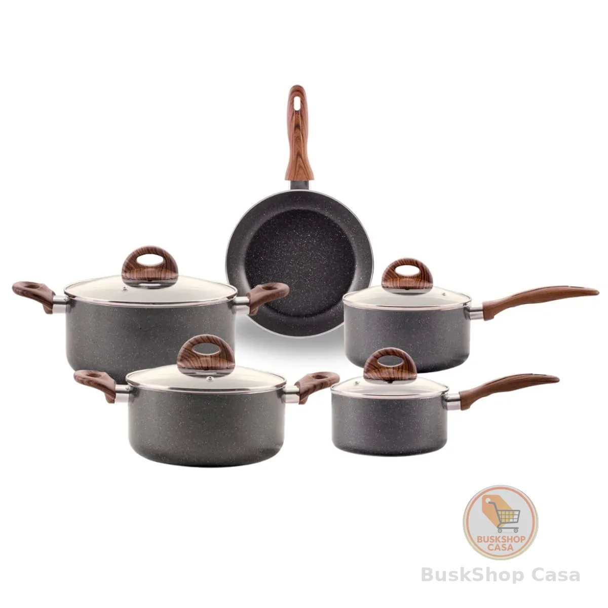 Brinox - Jogo de Panelas Antiaderente Ceramic Life 5 Peças com Fundo de Indução Smart Plus - Granito