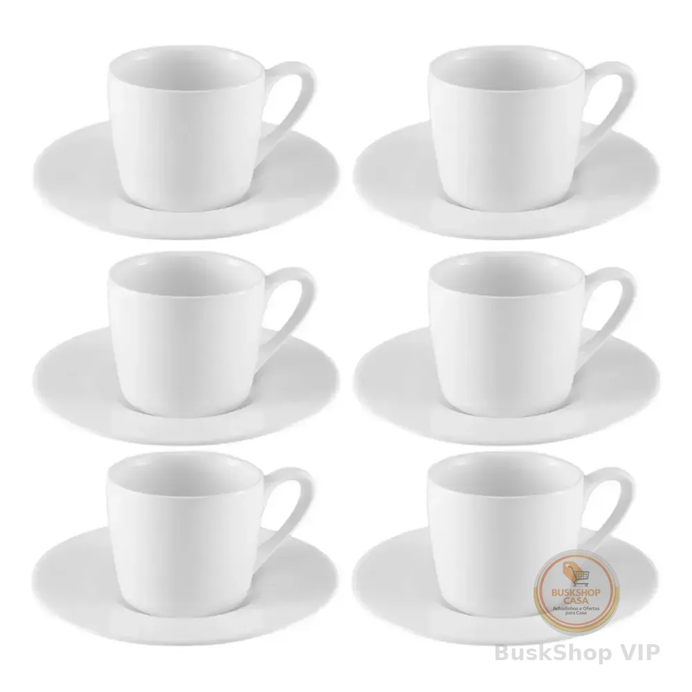 Jogo Xícaras Café Com Pires Porcelana Branca 12 Peças