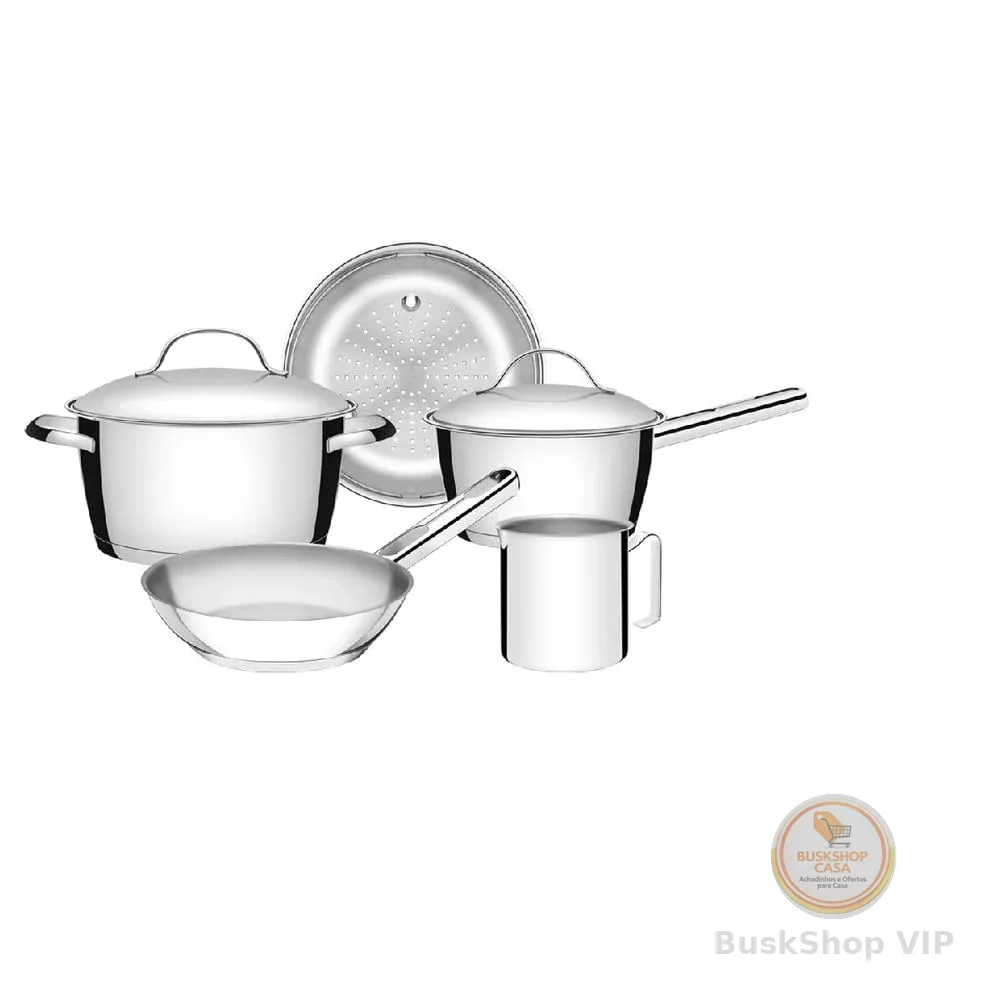 Jogo de Panelas Tramontina Allegra 5 peças Aço Inox com Fundo Triplo