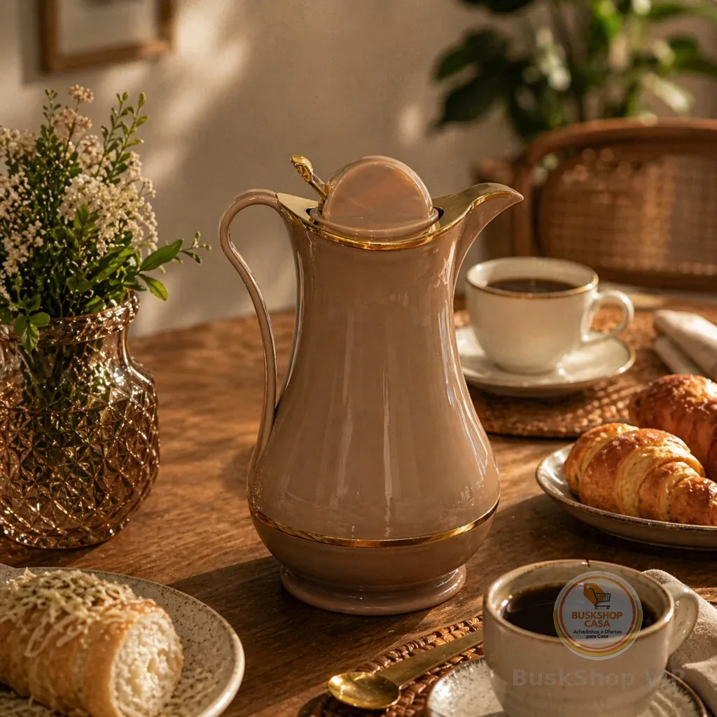 Garrafa Térmica Café Cha 1 Litro Detalhes Dourados Aladin Desing Elegante