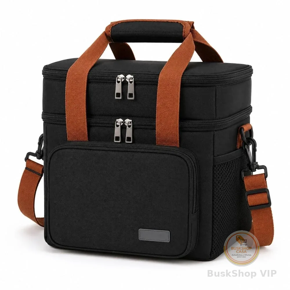 Bolsa Térmica 13L com 2 Compartimentos e Alça Ajustável, Lancheira Térmica para Marmita, Lanches, Trabalho, Academia, Escola, Viagem e Piquenique (Preta)
