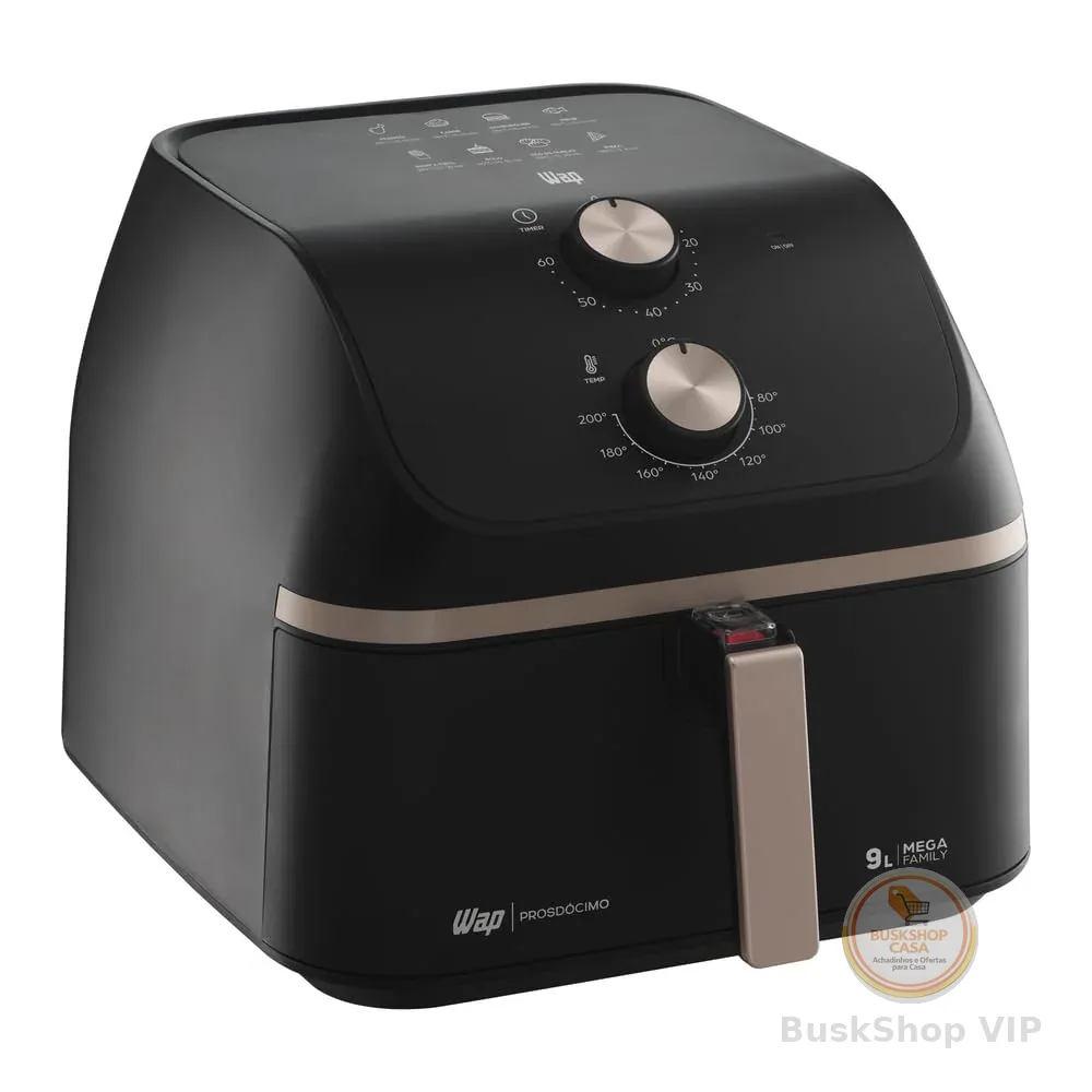 Wap Fritadeira Air Fryer Mega Family 9 Litros Com Cesto Amplo E Circulação De Ar 360°, Timer Sonoro 1900w 127v