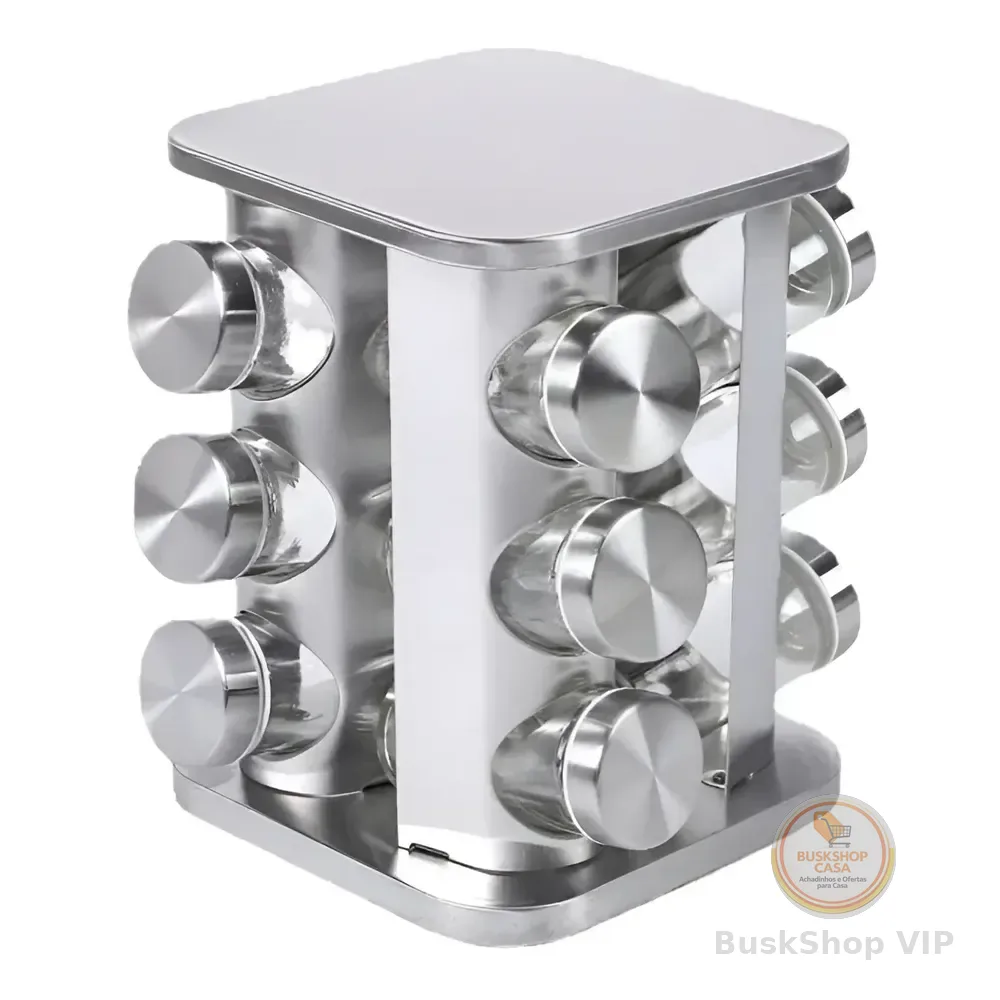 Porta Tempero 12 Potes Giratorio Inox Iddeale Inox