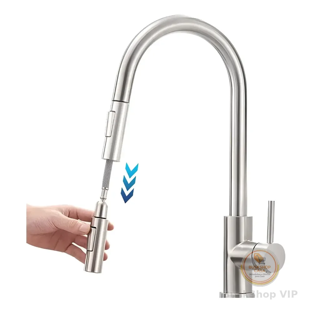 Torneira Para Cozinha Bancada Gourmet Monocomando Escovada Acabamento Aço Inox Cor Prateado Escovado
