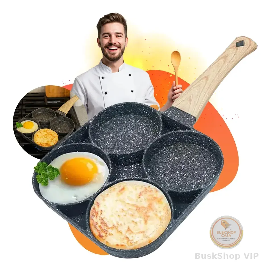 Frigideira Com Divisórias Antiaderente 4 Partes Ovo Hambúrguer Para De Fogão Gás Tippi Preto