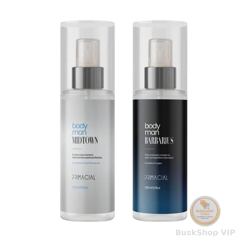 KIT BODY SPLASH MASCULINO BARBARIUS E MIDTOWN 200ML - PRIMACIAL PERFUME FRESCO AMADEIRADO