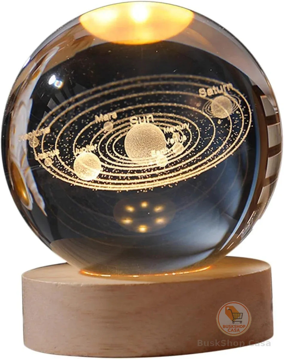 Luminária de Mesa LED Bola de Cristal 3D Space Brilhante (Sistema Solar)