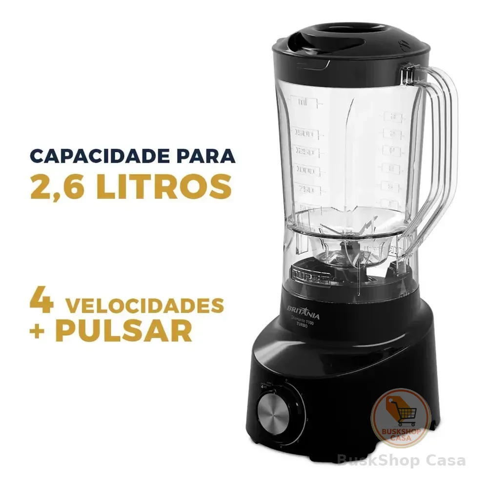 Liquidificador Britânia 2,6l 4 Velocidades Preto Diamante 1100 220v