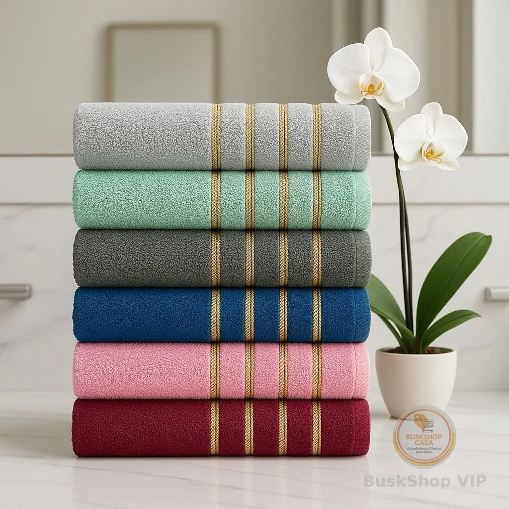 Kit 5 Toalha de Banho Maldivas 100% algodão 60x120cm Sortidas