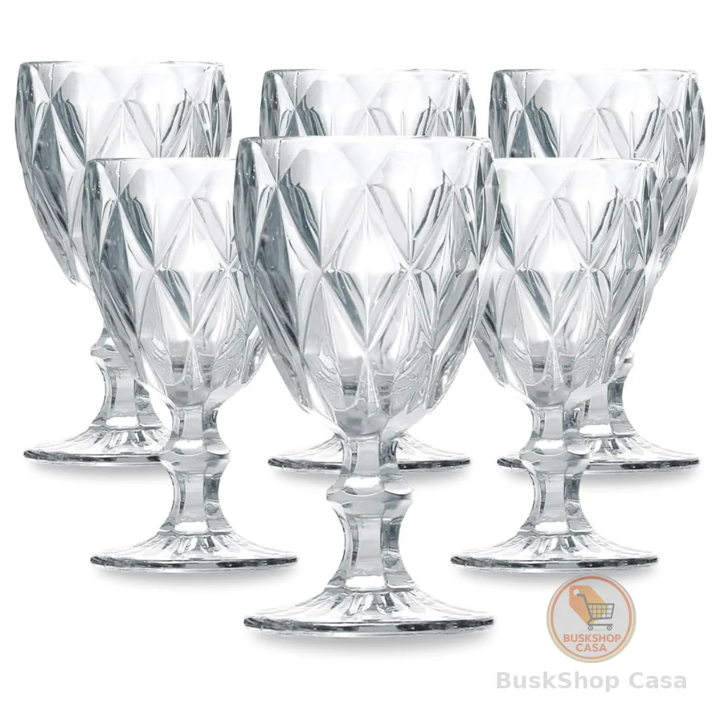 Kit Taças Diamond Vidro Transparente Para Vinho Luxo Resistente