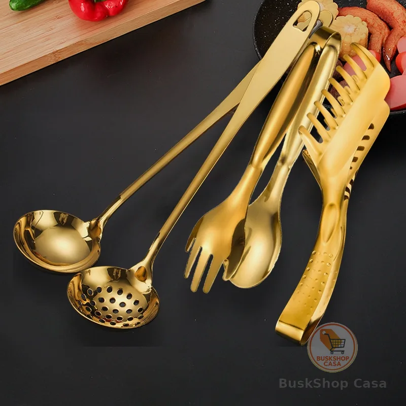 Talheres Kit 4 De Aço Inox Utensílios Pinça para pão, pinça para bife, colher de sopa, escorredor