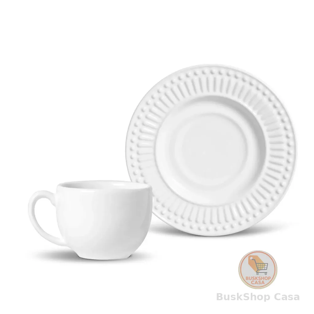 Xícara de Chá c/ Pires em Cerâmica Roma Branco 161ml - Porto Brasil