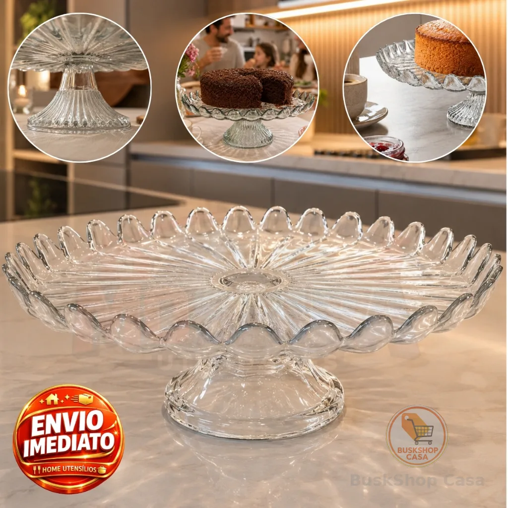 Prato Para Bolo Boleira de vidro com pé Centro de Mesa Multiuso 32CM