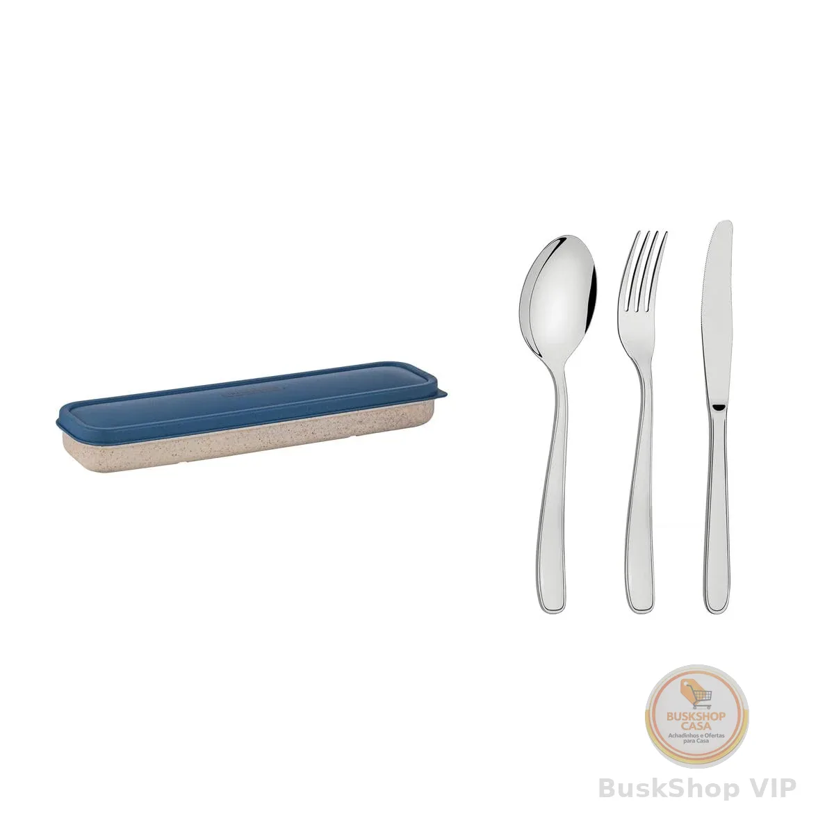 Conjunto Talher Aco Inox Com Estojo Tampa Azul Tramontina