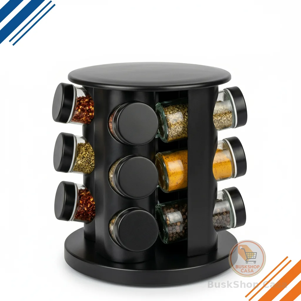 Porta Temperos Giratório Profissional 9 Potes de Vidro com Tampa Dosadora Condimentos