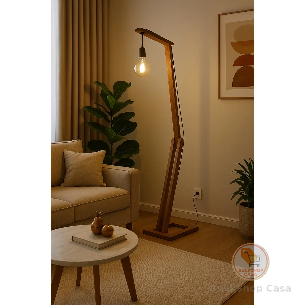 Luminária de chão ajustável minimalista Cor natural Madeira leitura decoração