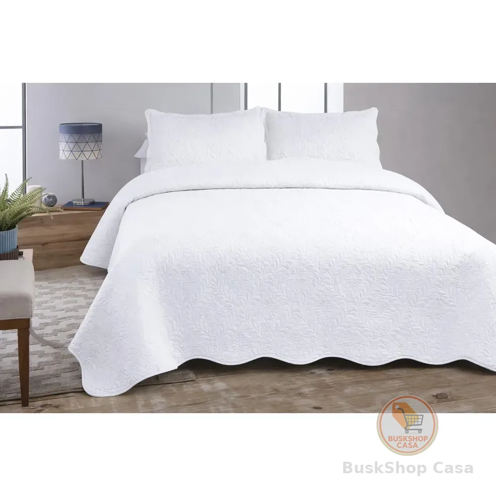 Kit Colcha Matelada 220x240 Cm Casal 3pç Cobre Leito 150fios Branco