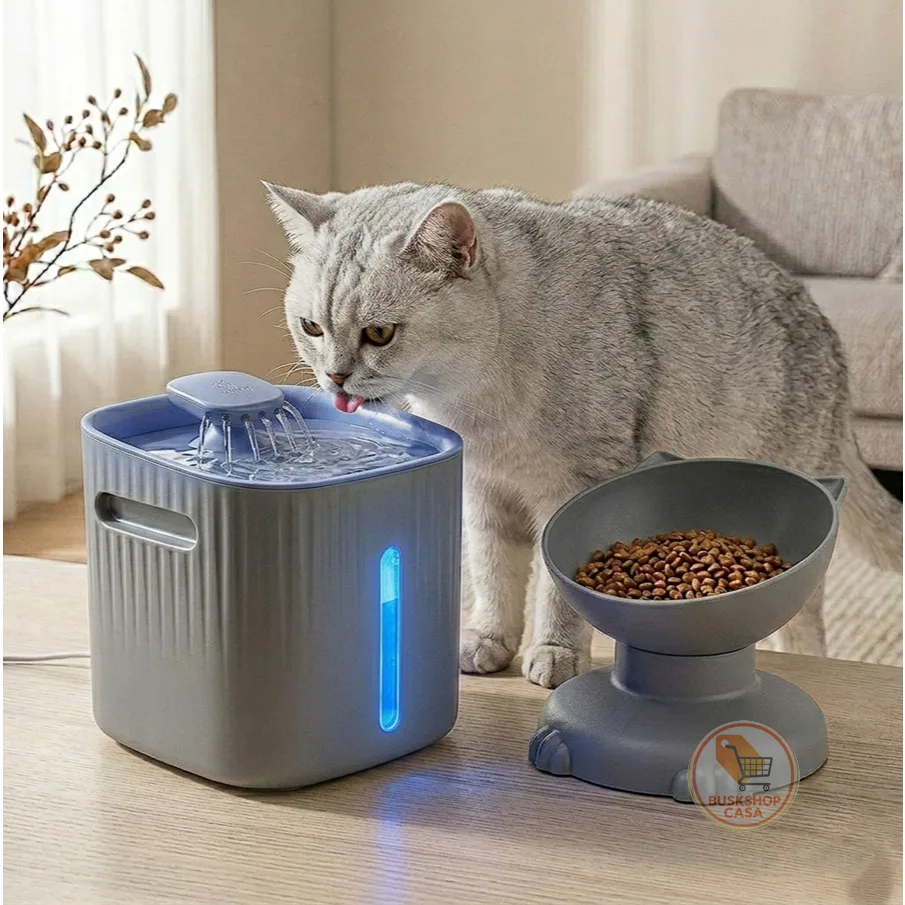 KIT HIDRATAÇÃO PLUS LUME – Fonte Silenciosa com Filtro e Comedouro Acoplado para Gatos  – Funcionamento Silencioso e USB