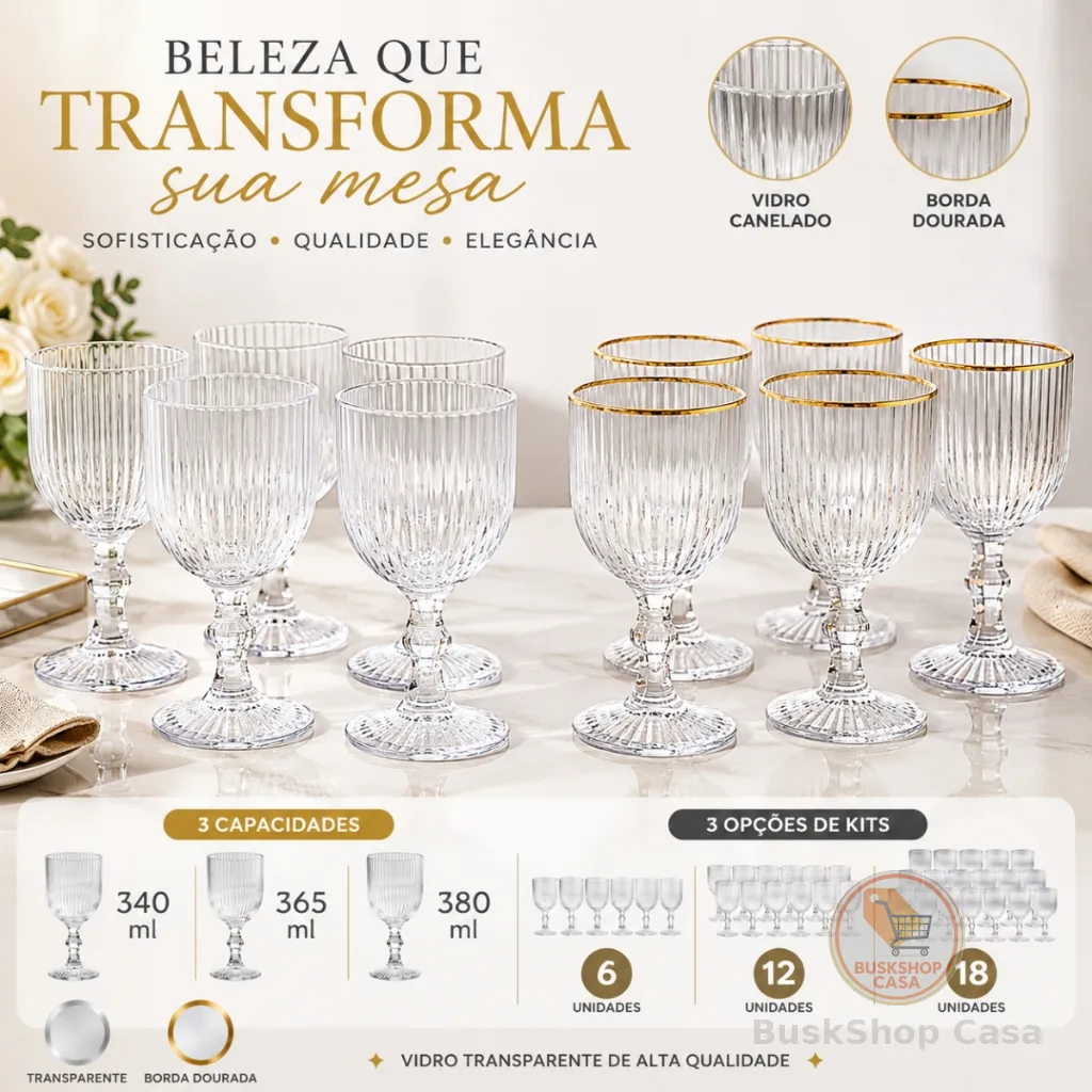 Jogo Taça de Vidro Grossa Até 12 Unidades Sofia Grafiato 380 ML Sofisticada e Elegante