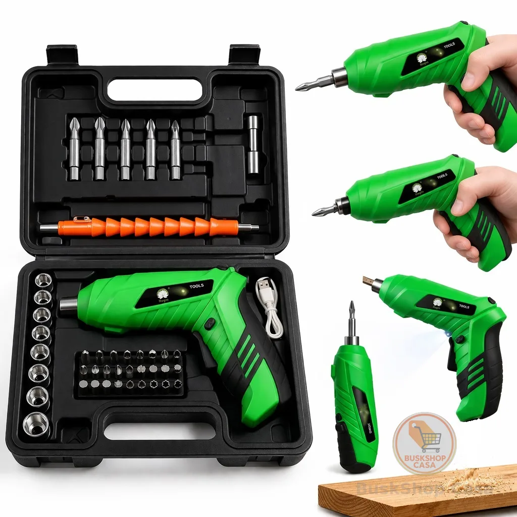 Kit Parafusadeira Doméstica Com Maleta 45 Peças Sem Fio Chaves Fenda Broca Philips Portátil USB