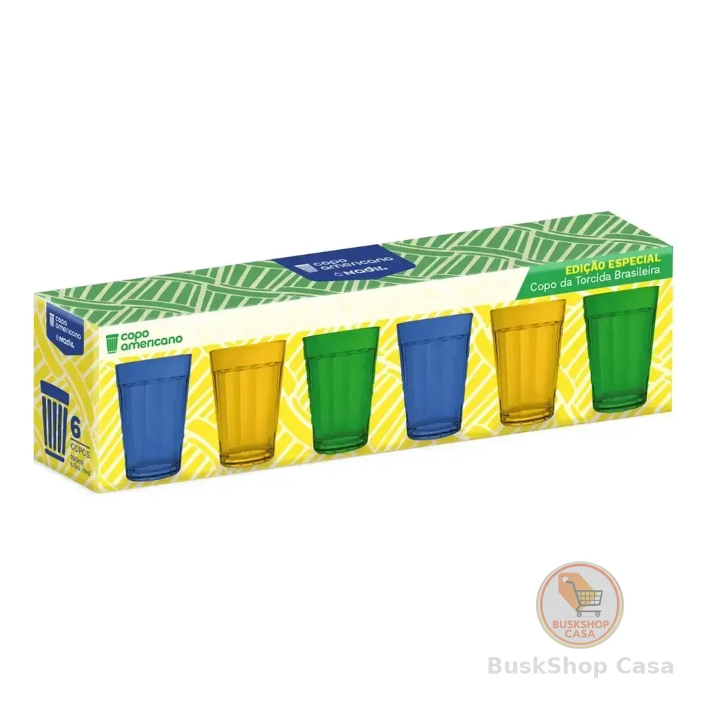 Jogo Copo Americano 6 Peças Brasil Colorido 190ml Nadir Multicolorido