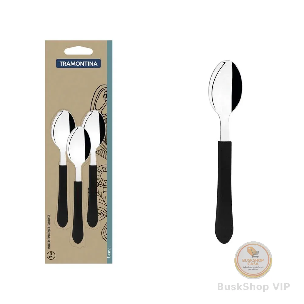 Conjunto Colheres Inox 3pc Leme Tramontina Preto No Voltagev