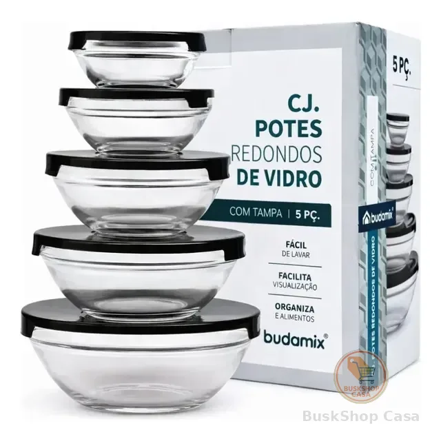 Jogo Potes De Vidro 5 Peças Claro Mantimentos Marmita