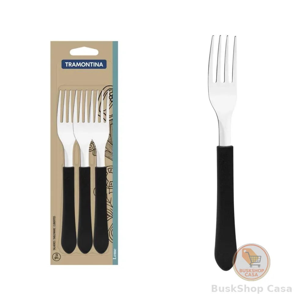 Conjunto Garfos Inox 3pc Leme Tramontina Preto No Voltagev