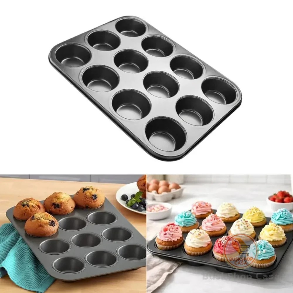 Forma para Cupcake 12 Cavidades Antiaderente - Assadeira para Muffin, Pão de Queijo e Bolinhos - Forma para Cupcake Profissional Resistente - Amel