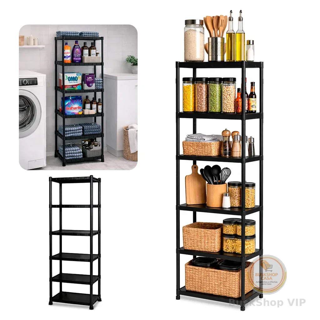 Prateleira Modular Lavanderia Desmontável Multiuso Estante Organizadora de Plástico Com Pezinhos 6 Andares