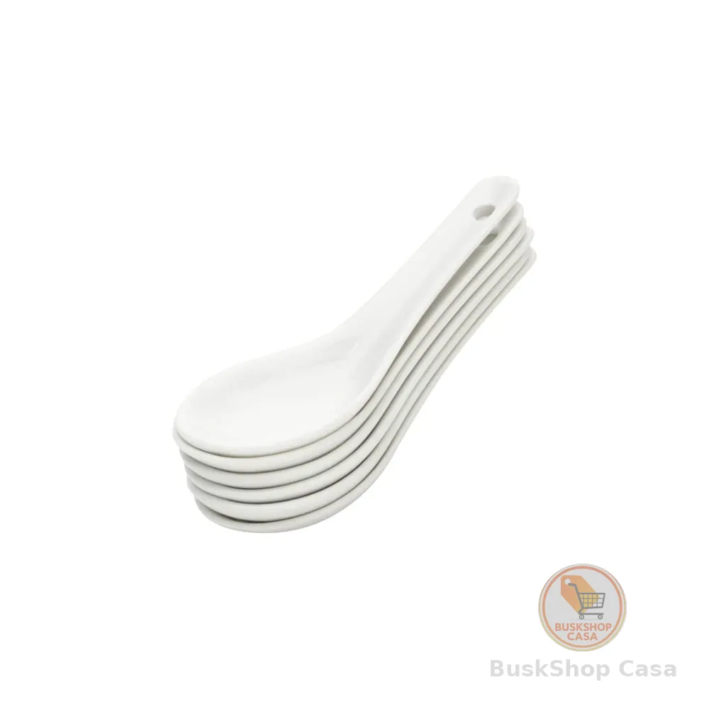 LYOR - Conjunto 6 Colheres para Finger Food de Porcelana Branca 12cm x 13cm x 4,5cm