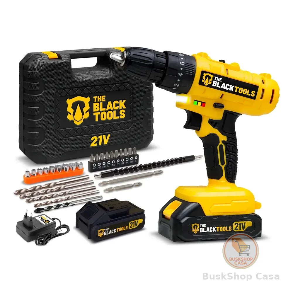Parafusadeira Furadeira 21v 2 Baterias Profissional Bivolt Amarelo 127/220v 50/60hz
