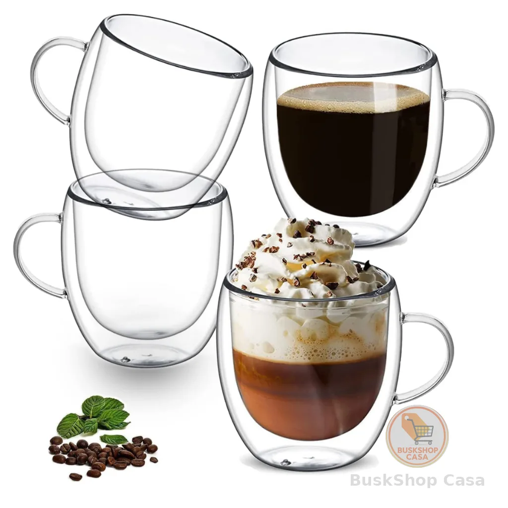 Kit 6 Copos Xícara Parede Dupla de Vidro 250 ml Copo de  Café Chá Suco Copo Duplo Isolante Térmico
