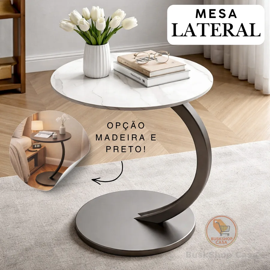 Mesa De Apoio Lateral Redonda 40cm Para Sofá Cama Multifuncional