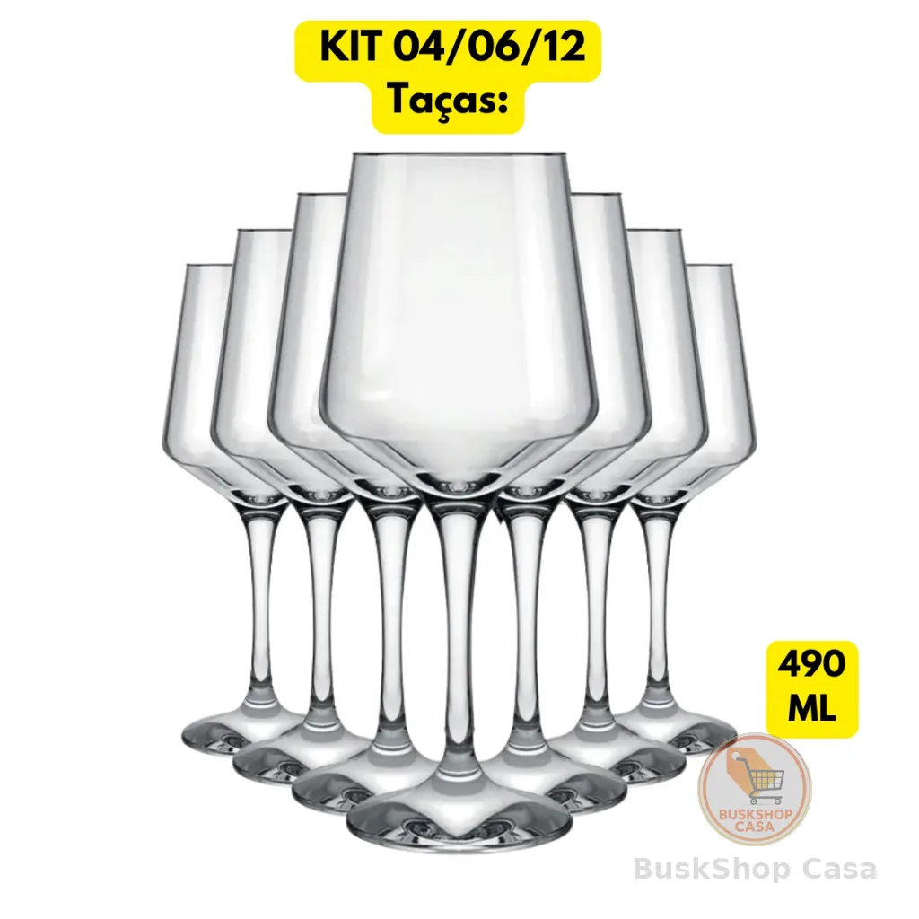 Jogo Kit 04/06/12 Taças Brunello 490ML Vidro Duralex Transparente Água Vinho Champanhe Buffet