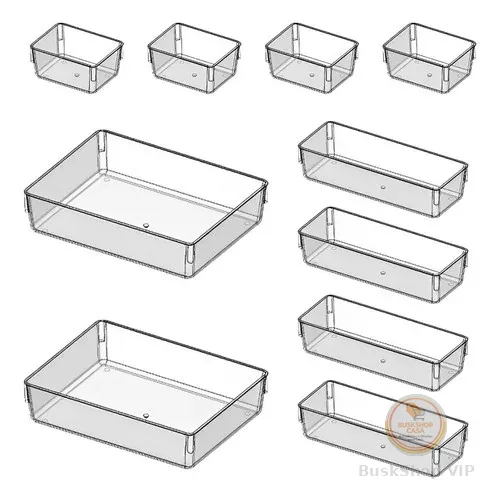 Kit 10 Organizador Modular Gaveta Acrílico Multiuso Cor Transparente