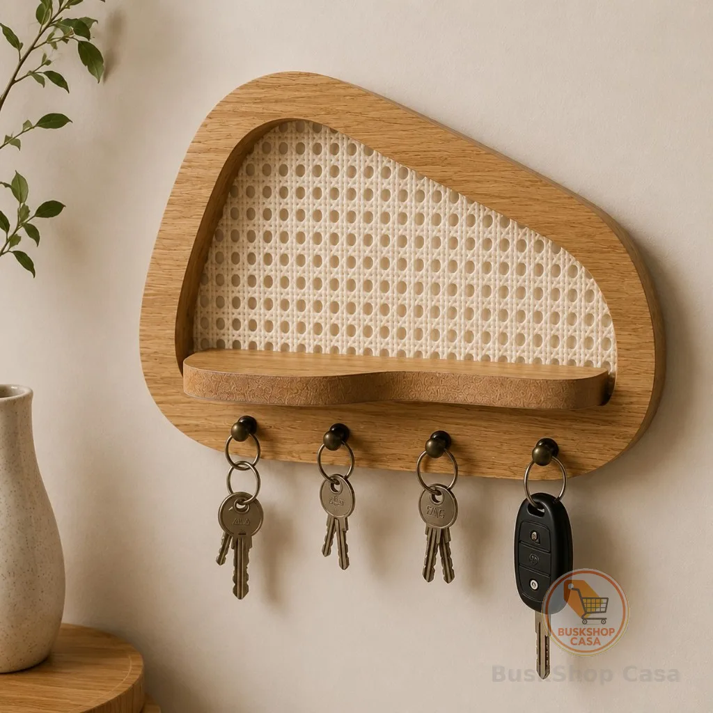 Porta Chaves Orgânico Decorativo com Prateleira e Palha Indiana