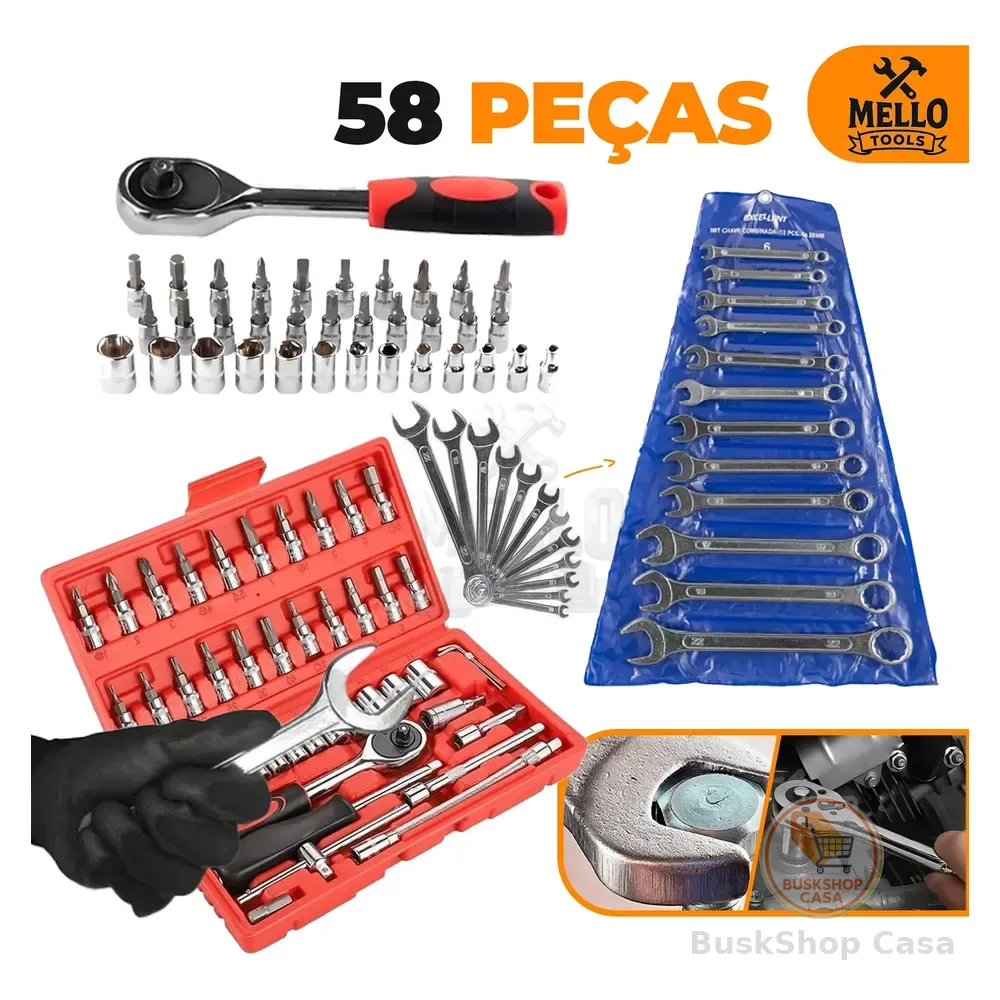 Jogo Chaves Combinadas Kit Ferramentas Soquete Catraca Chave Azul